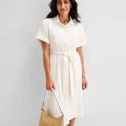 Liz Claiborne Womens Short Sleeve Midi Shirt Dress