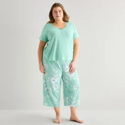 Liz Claiborne Womens Short Sleeve Plus Pajama Set