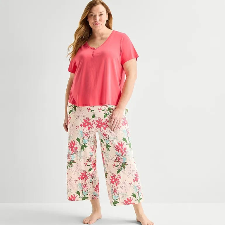 Liz Claiborne Womens Short Sleeve Plus Pajama Set