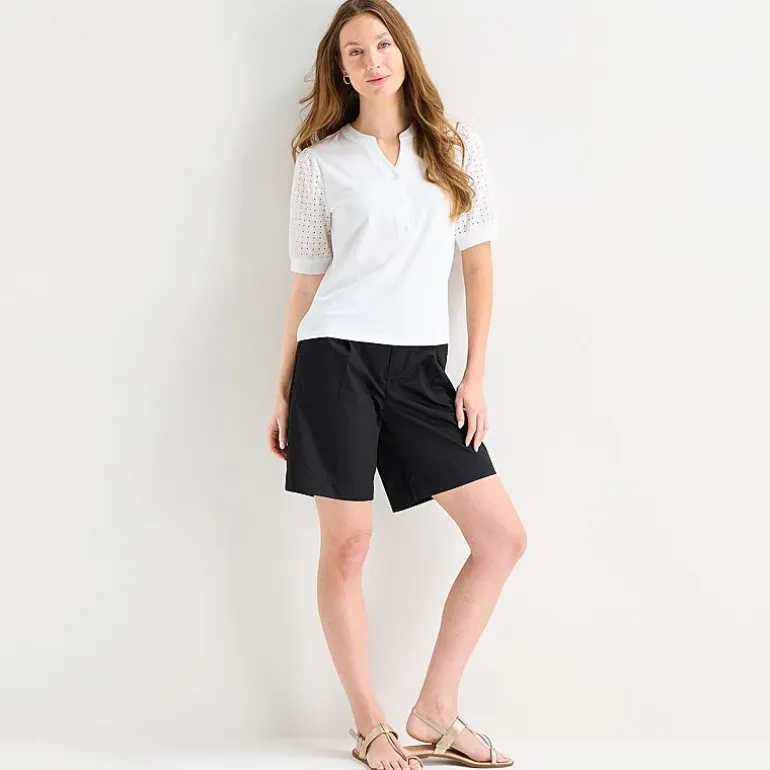 Liz Claiborne Womens Split Crew Neck Elbow Sleeve Blouse
