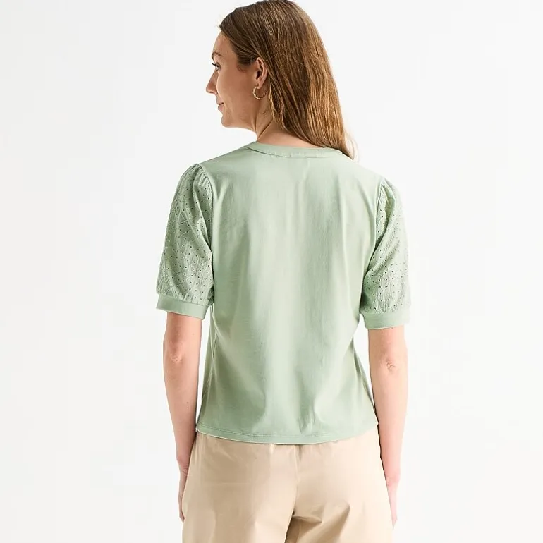 Liz Claiborne Womens Split Crew Neck Elbow Sleeve Blouse