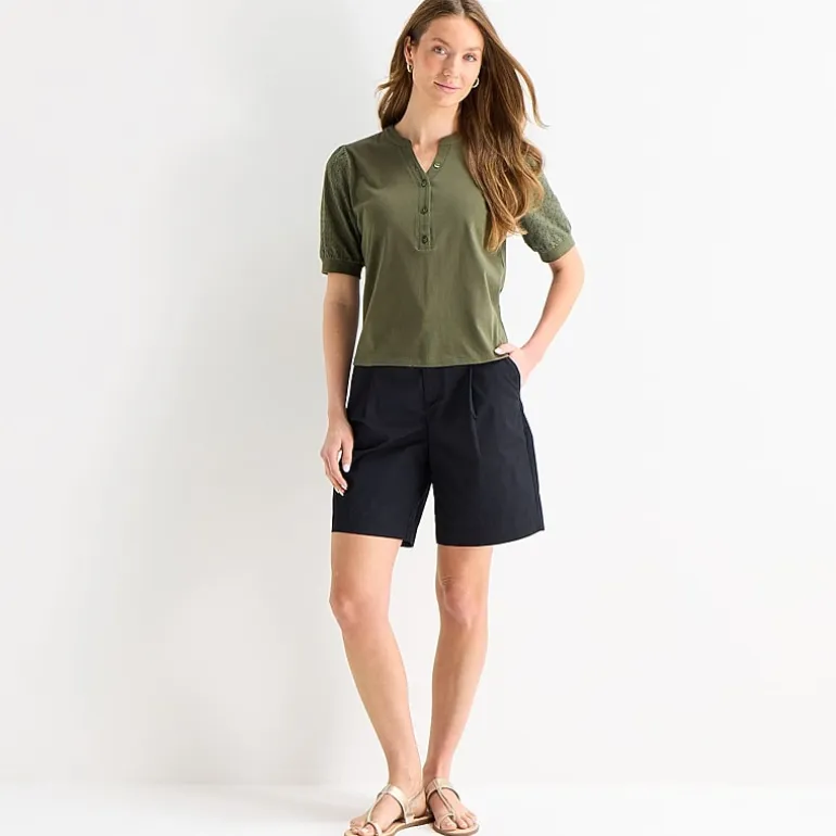Liz Claiborne Womens Split Crew Neck Elbow Sleeve Blouse