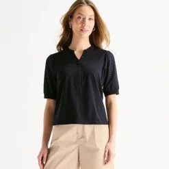 Liz Claiborne Womens Split Crew Neck Elbow Sleeve Blouse
