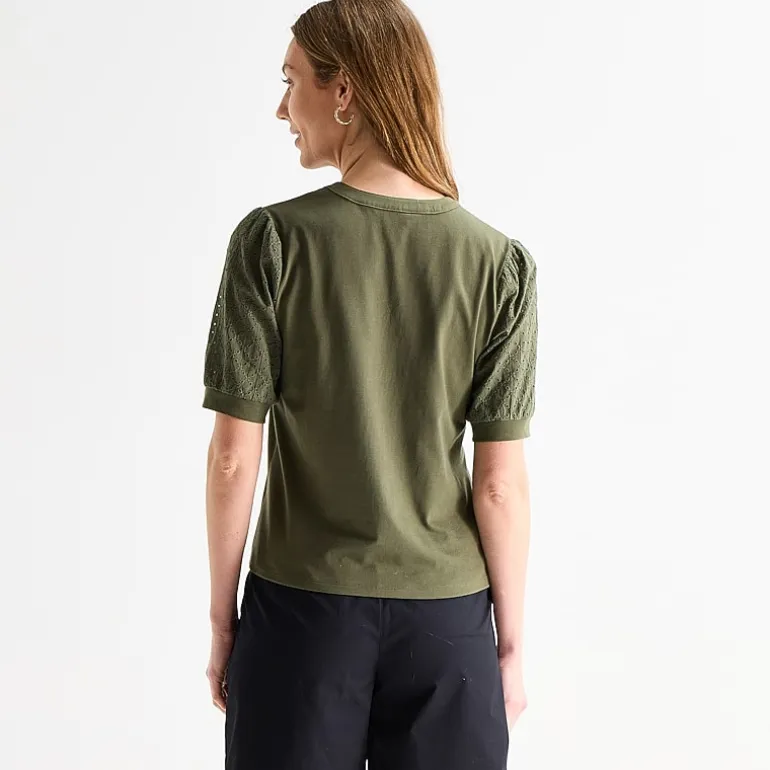 Liz Claiborne Womens Split Crew Neck Elbow Sleeve Blouse
