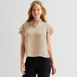 Liz Claiborne Womens Split Crew Neck Short Sleeve Blouse
