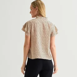 Liz Claiborne Womens Split Crew Neck Short Sleeve Blouse