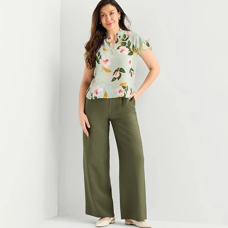 Liz Claiborne Womens Split Crew Neck Short Sleeve Blouse