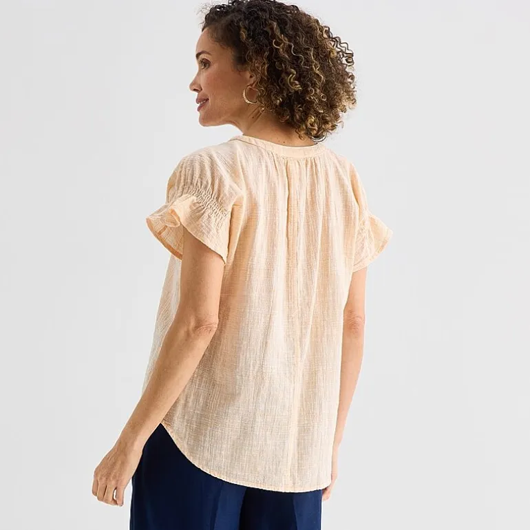 Liz Claiborne Womens Split Crew Neck Short Sleeve Blouse