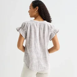 Liz Claiborne Womens Split Crew Neck Short Sleeve Blouse