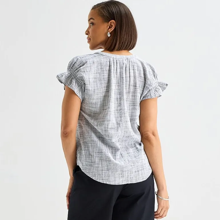 Liz Claiborne Womens Split Crew Neck Short Sleeve Blouse