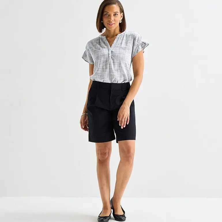 Liz Claiborne Womens Split Crew Neck Short Sleeve Blouse