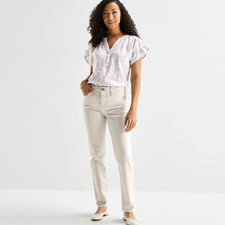Liz Claiborne Womens Split Crew Neck Short Sleeve Blouse