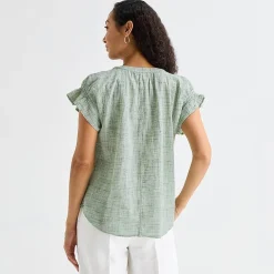Liz Claiborne Womens Split Crew Neck Short Sleeve Blouse