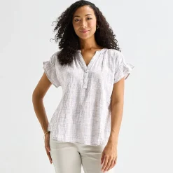 Liz Claiborne Womens Split Crew Neck Short Sleeve Blouse