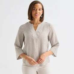 Liz Claiborne Womens Split Crew Neck 3/4 Sleeve Tunic Top