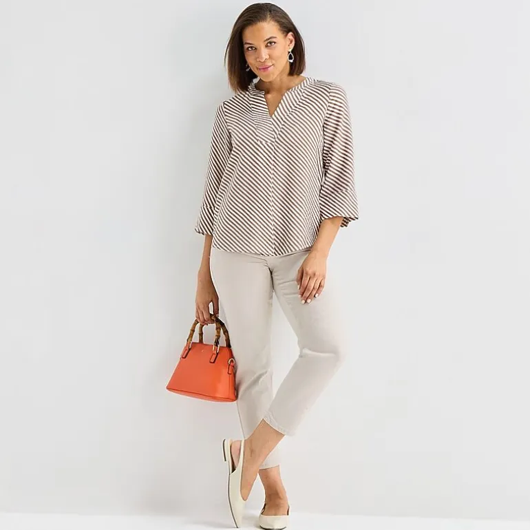 Liz Claiborne Womens Split Crew Neck 3/4 Sleeve Tunic Top