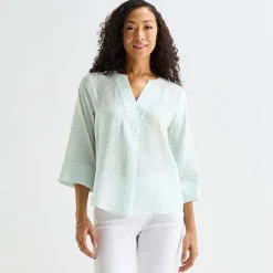 Liz Claiborne Womens Split Crew Neck 3/4 Sleeve Tunic Top