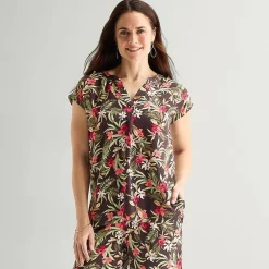 Liz Claiborne Womens Split Crew Neck Short Sleeve Satin Blouse