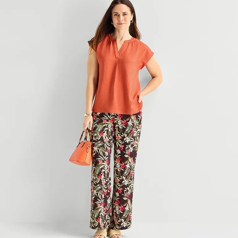 Liz Claiborne Womens Split Crew Neck Short Sleeve Satin Blouse