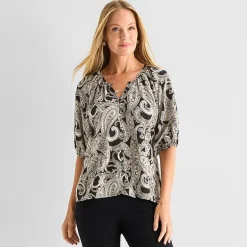 Liz Claiborne Womens Split Crew Neck Short Sleeve Blouse