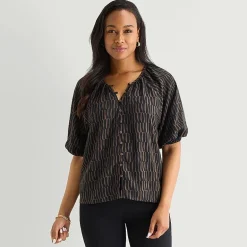 Liz Claiborne Womens Split Crew Neck Short Sleeve Blouse