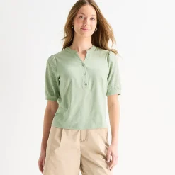 Liz Claiborne Womens Split Crew Neck Elbow Sleeve Blouse