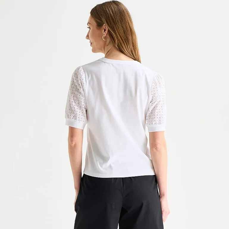 Liz Claiborne Womens Split Crew Neck Elbow Sleeve Blouse