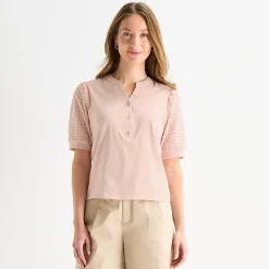 Liz Claiborne Womens Split Crew Neck Elbow Sleeve Blouse