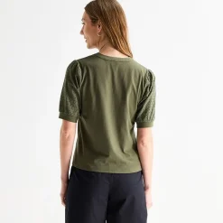 Liz Claiborne Womens Split Crew Neck Elbow Sleeve Blouse