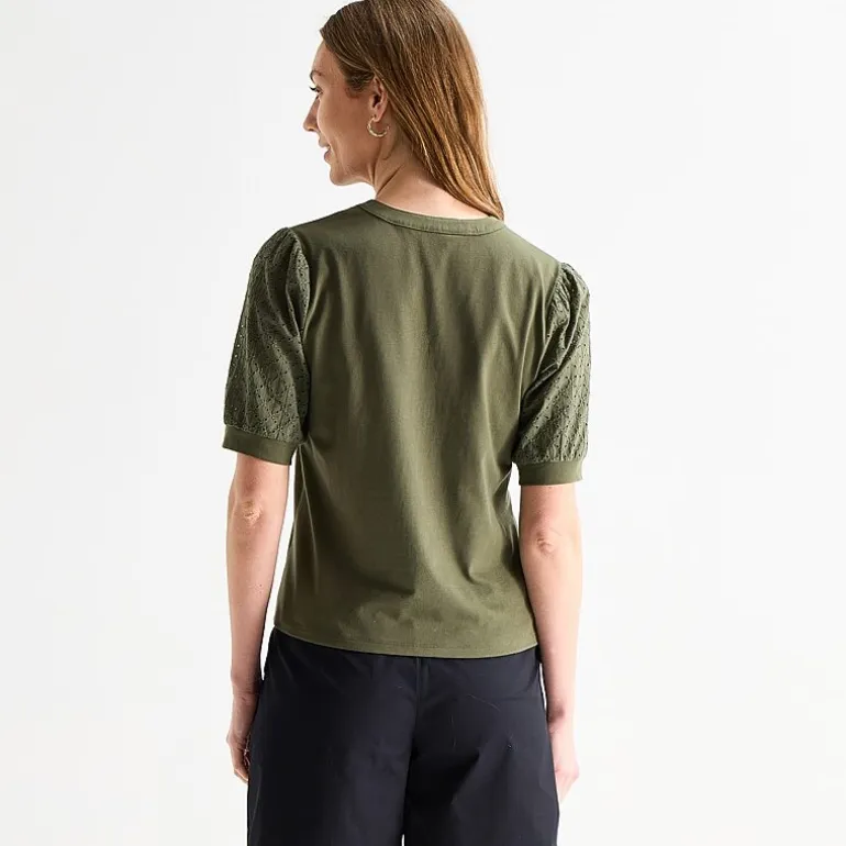 Liz Claiborne Womens Split Crew Neck Elbow Sleeve Blouse