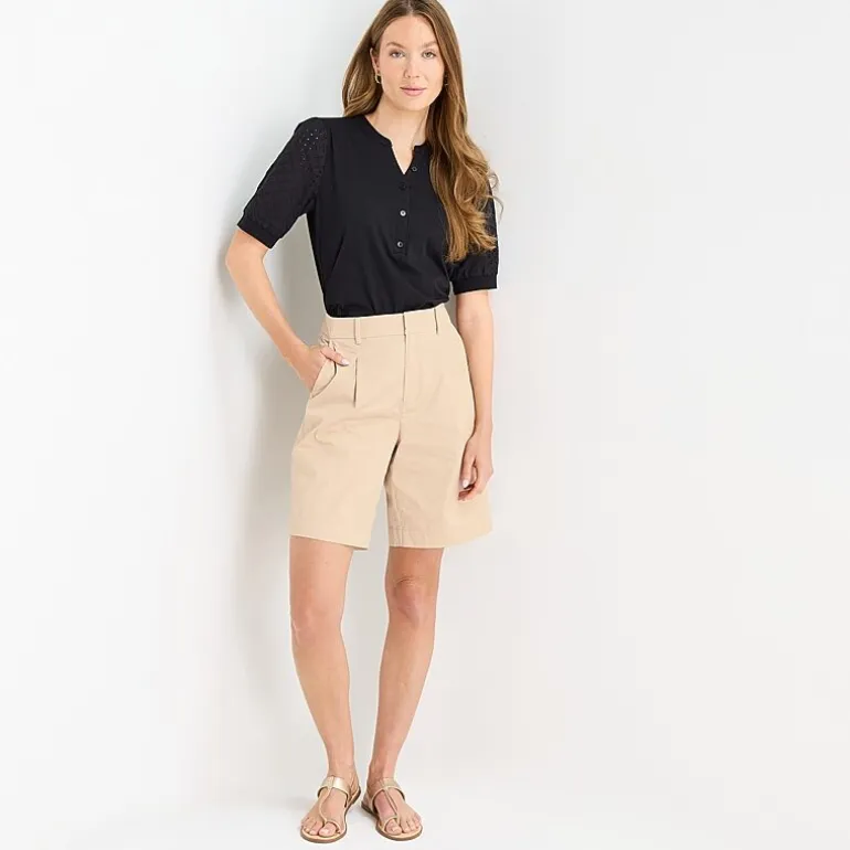 Liz Claiborne Womens Split Crew Neck Elbow Sleeve Blouse