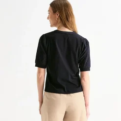 Liz Claiborne Womens Split Crew Neck Elbow Sleeve Blouse