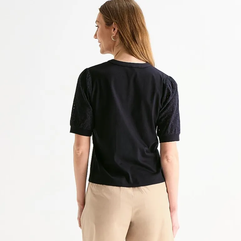 Liz Claiborne Womens Split Crew Neck Elbow Sleeve Blouse