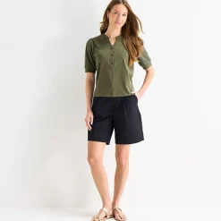Liz Claiborne Womens Split Crew Neck Elbow Sleeve Blouse