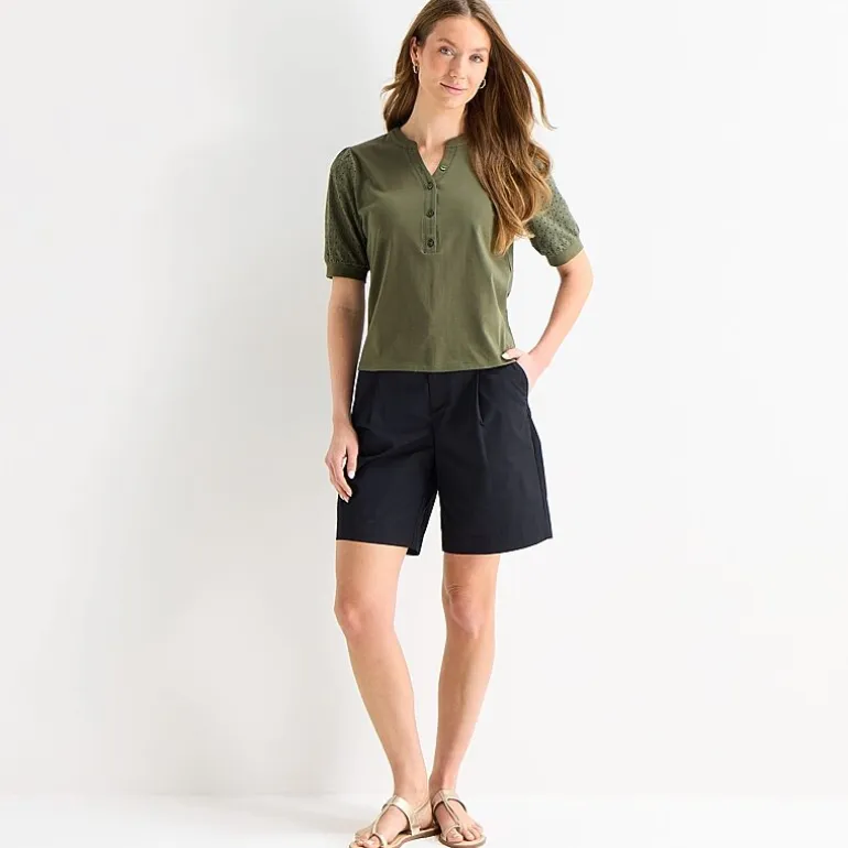 Liz Claiborne Womens Split Crew Neck Elbow Sleeve Blouse