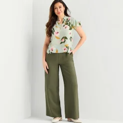 Liz Claiborne Womens Split Crew Neck Short Sleeve Blouse