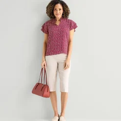 Liz Claiborne Womens Split Crew Neck Short Sleeve Blouse