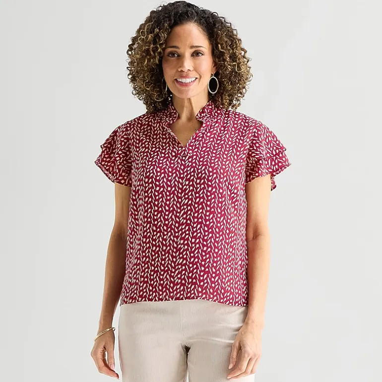 Liz Claiborne Womens Split Crew Neck Short Sleeve Blouse