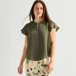 Liz Claiborne Womens Split Crew Neck Short Sleeve Blouse
