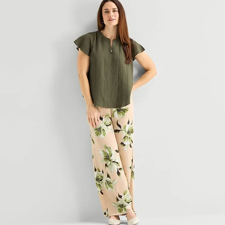 Liz Claiborne Womens Split Crew Neck Short Sleeve Blouse