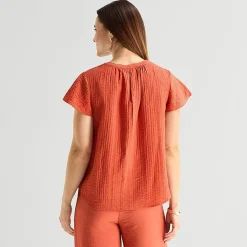 Liz Claiborne Womens Split Crew Neck Short Sleeve Blouse