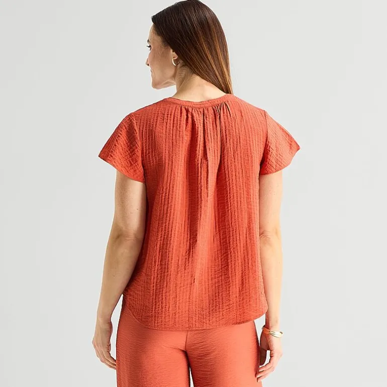 Liz Claiborne Womens Split Crew Neck Short Sleeve Blouse