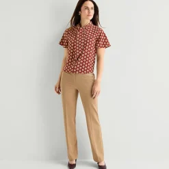 Liz Claiborne Womens Split Tie Neck Short Sleeve Blouse