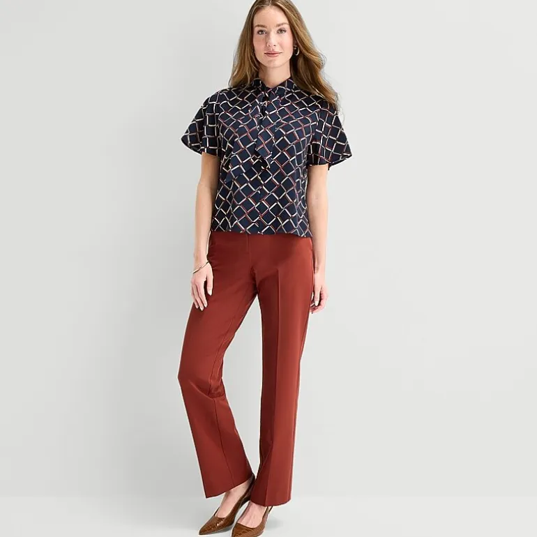 Liz Claiborne Womens Split Tie Neck Short Sleeve Blouse