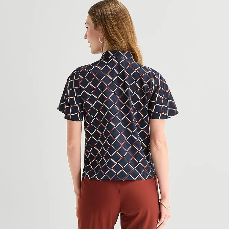Liz Claiborne Womens Split Tie Neck Short Sleeve Blouse