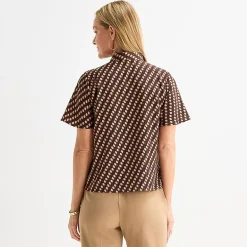 Liz Claiborne Womens Split Tie Neck Short Sleeve Blouse