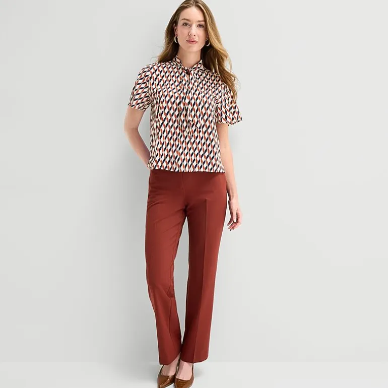 Liz Claiborne Womens Split Tie Neck Short Sleeve Blouse