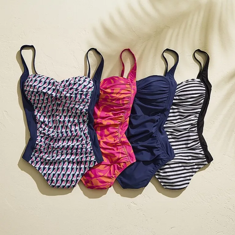 Liz Claiborne Womens Striped Full Coverage One Piece Swimsuit