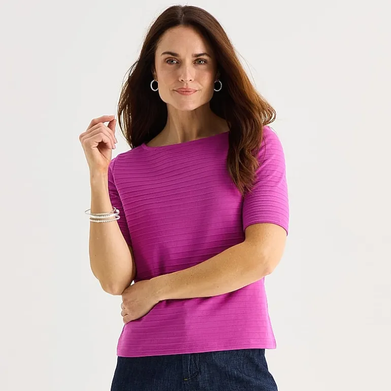 Liz Claiborne Womens Tall Boat Neck Short Sleeve Blouse