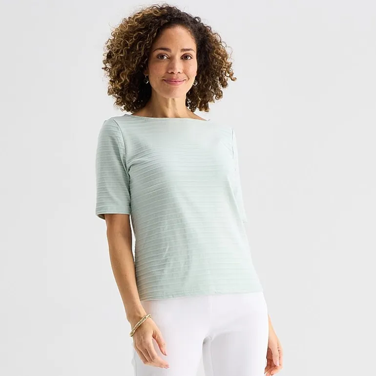 Liz Claiborne Womens Tall Boat Neck Short Sleeve Blouse